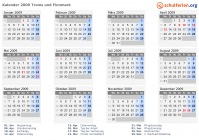 Kalender 2009 mit Ferien und Feiertagen Troms und Finnmark
