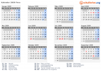 Kalender 2009 mit Ferien und Feiertagen Peru