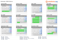 Kalender 2009 mit Ferien und Feiertagen Glarus