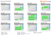 Kalender 2009 mit Ferien und Feiertagen Wallis