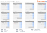 Kalender 2010 mit Ferien und Feiertagen Australisches Hauptstadtterritorium
