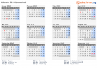 Kalender 2010 mit Ferien und Feiertagen Queensland