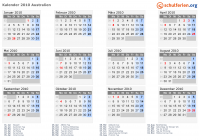 Kalender 2010 mit Ferien und Feiertagen Australien