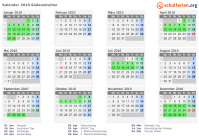 Kalender 2010 mit Ferien und Feiertagen Südaustralien