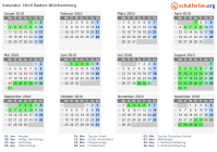 Kalender 2010 mit Ferien und Feiertagen Baden-Württemberg