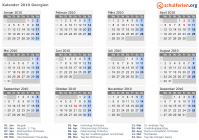 Kalender 2010 mit Ferien und Feiertagen Georgien