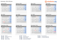 Kalender 2010 mit Ferien und Feiertagen Ghana