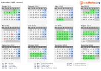 Kalender 2010 mit Ferien und Feiertagen Hessen