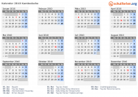 Kalender 2010 mit Ferien und Feiertagen Kambodscha