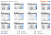 Kalender 2010 mit Ferien und Feiertagen Troms und Finnmark