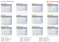 Kalender 2010 mit Ferien und Feiertagen Ruanda