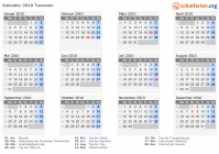 Kalender 2010 mit Ferien und Feiertagen Tunesien