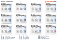Kalender 2010 mit Ferien und Feiertagen Uganda