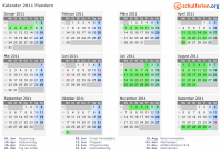 Kalender 2011 mit Ferien und Feiertagen Flandern