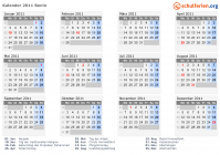 Kalender 2011 mit Ferien und Feiertagen Benin