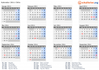 Kalender 2011 mit Ferien und Feiertagen Chile