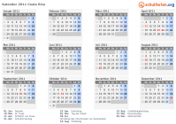 Kalender 2011 mit Ferien und Feiertagen Costa Rica