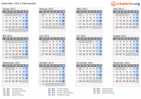Kalender 2011 mit Ferien und Feiertagen Dänemark