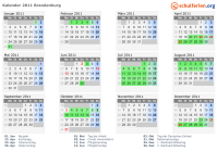 Kalender 2011 mit Ferien und Feiertagen Brandenburg