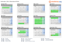Kalender 2011 mit Ferien und Feiertagen Rheinland-Pfalz