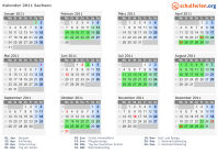 Kalender 2011 mit Ferien und Feiertagen Sachsen