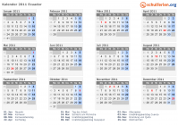 Kalender 2011 mit Ferien und Feiertagen Ecuador