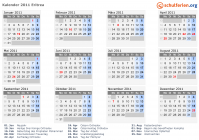 Kalender 2011 mit Ferien und Feiertagen Eritrea