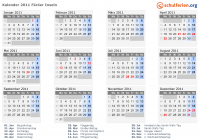 Kalender 2011 mit Ferien und Feiertagen Färöer Inseln