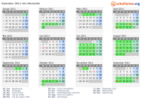 Kalender 2011 mit Ferien und Feiertagen Aix-Marseille