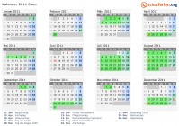 Kalender 2011 mit Ferien und Feiertagen Caen