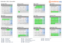 Kalender 2011 mit Ferien und Feiertagen Grenoble
