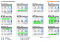 Kalender 2011 mit Ferien und Feiertagen Groningen