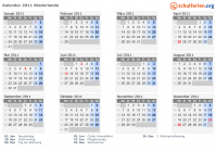 Kalender 2011 mit Ferien und Feiertagen Niederlande