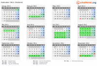 Kalender 2011 mit Ferien und Feiertagen Zeeland