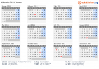 Kalender 2011 mit Ferien und Feiertagen Jemen