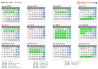 Kalender 2011 mit Ferien und Feiertagen Zentral