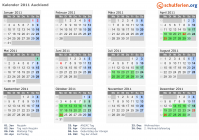 Kalender 2011 mit Ferien und Feiertagen Auckland