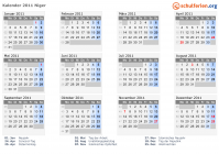 Kalender 2011 mit Ferien und Feiertagen Niger