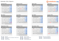 Kalender 2011 mit Ferien und Feiertagen Nigeria