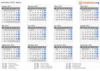 Kalender 2011 mit Ferien und Feiertagen Agder