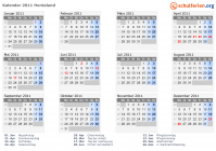 Kalender 2011 mit Ferien und Feiertagen Hordaland