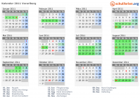 Kalender 2011 mit Ferien und Feiertagen Vorarlberg