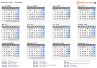 Kalender 2011 mit Ferien und Feiertagen Panama