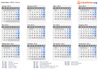 Kalender 2011 mit Ferien und Feiertagen Peru