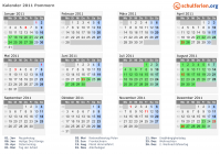 Kalender 2011 mit Ferien und Feiertagen Pommern