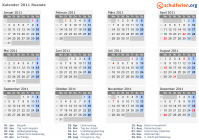Kalender 2011 mit Ferien und Feiertagen Ruanda