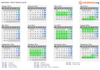 Kalender 2011 mit Ferien und Feiertagen Basel-Land