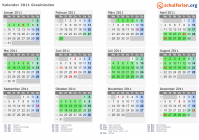 Kalender 2011 mit Ferien und Feiertagen Graubünden