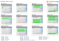 Kalender 2011 mit Ferien und Feiertagen Luzern