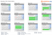 Kalender 2011 mit Ferien und Feiertagen Sankt Gallen